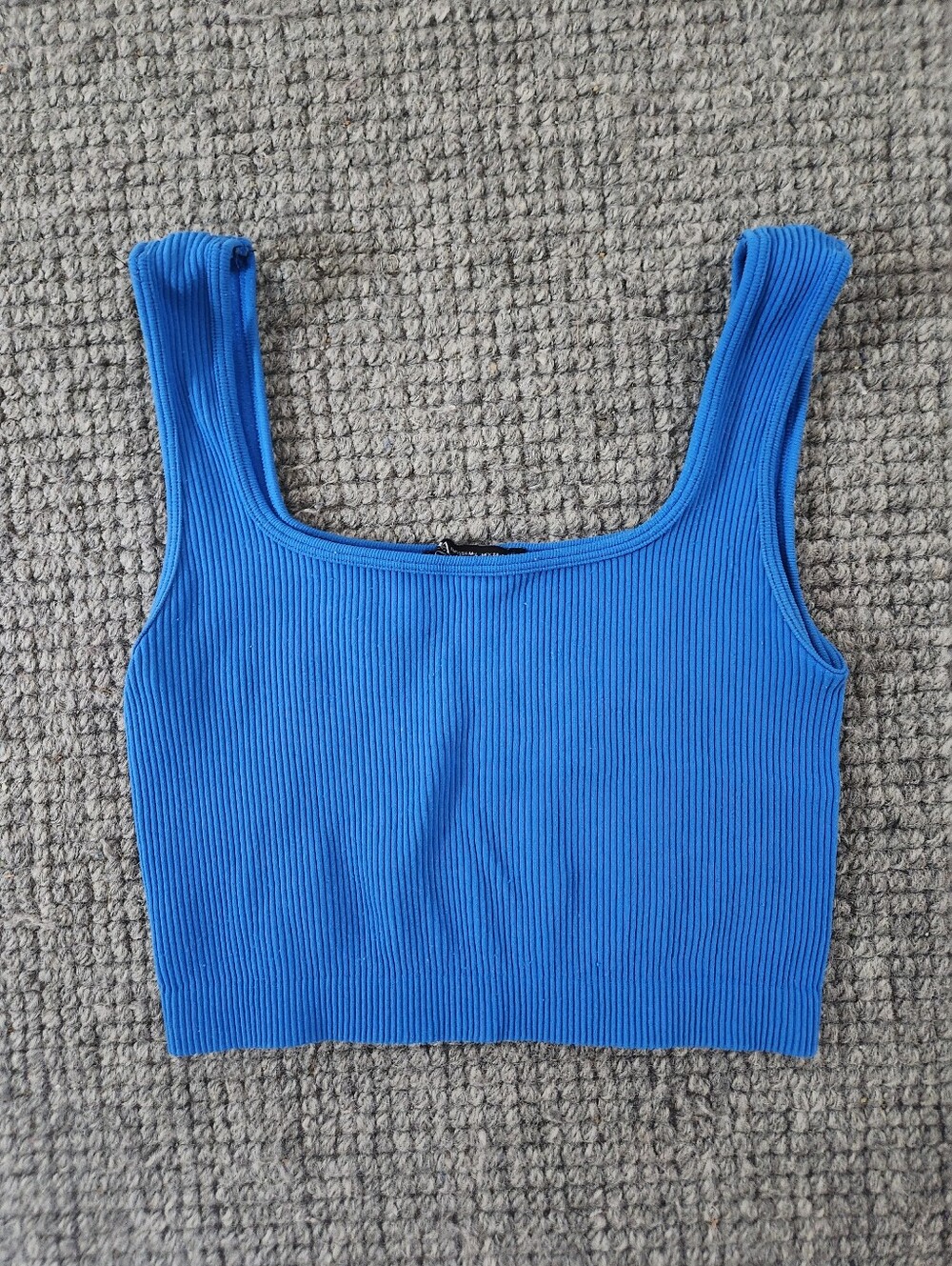 Zara Ribbed Square Neck Crop Tank Top - Blue